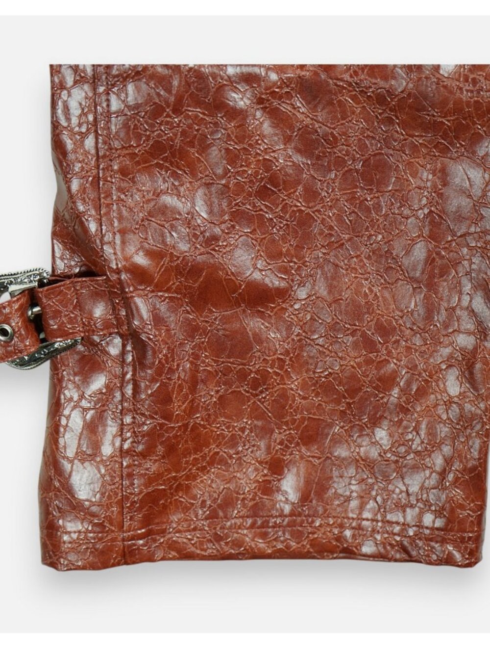 NWT Nasty Gal Distressed Faux Leather Buckle Detail Pants | Alligator Sz 10 - Picture 7 of 7